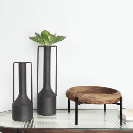 Cuenco Decorativo de Madera con Base de Metal