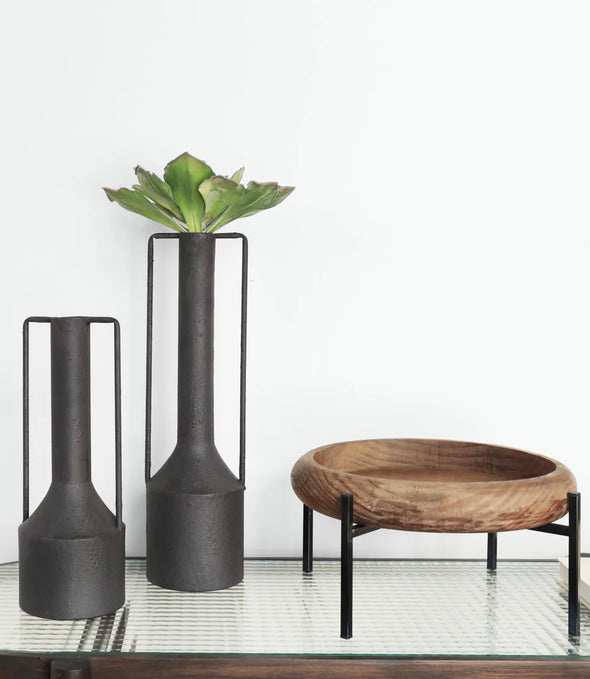 Cuenco Decorativo de Madera con Base de Metal