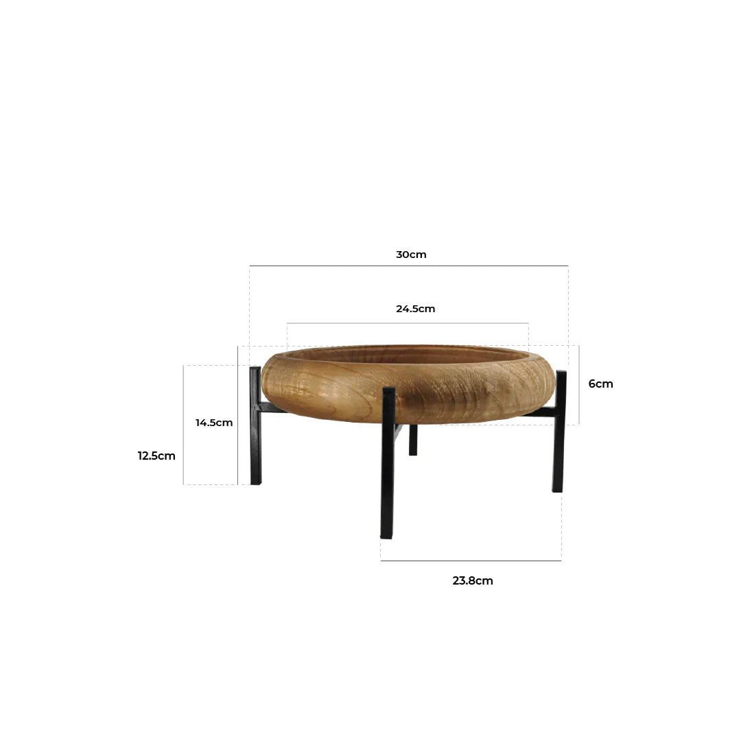 Cuenco Decorativo de Madera con Base de Metal
