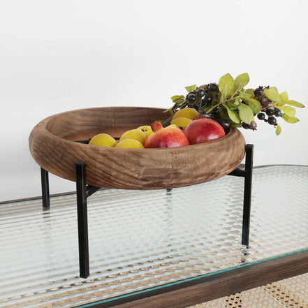 Cuenco Decorativo de Madera con Base de Metal